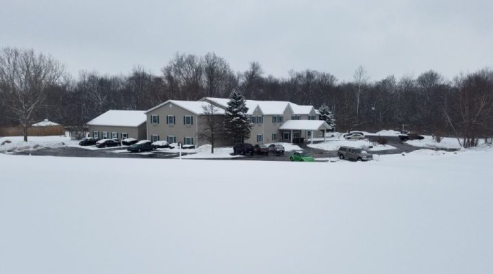 Brook Pointe Resort covered in winter snow